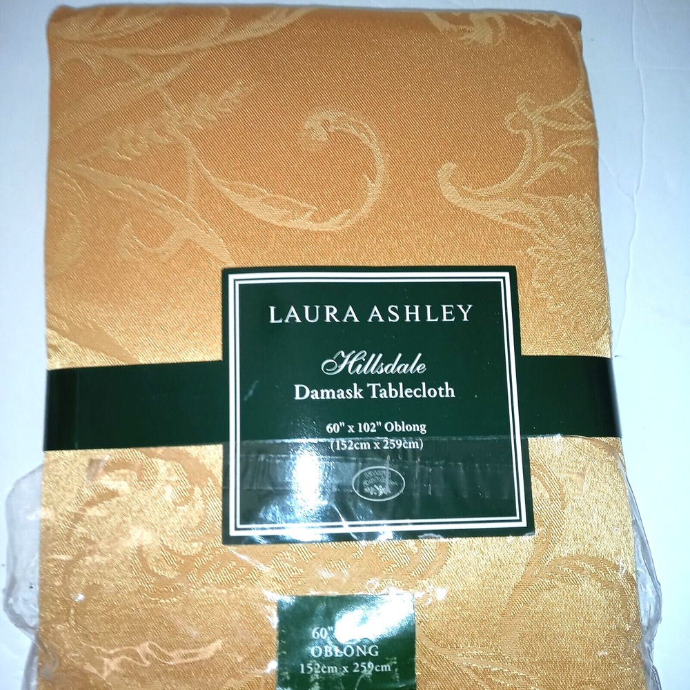 Laura Ashley Gold Damask Tablecloth Oblong 60" x 102" Victorian Elegant Holiday